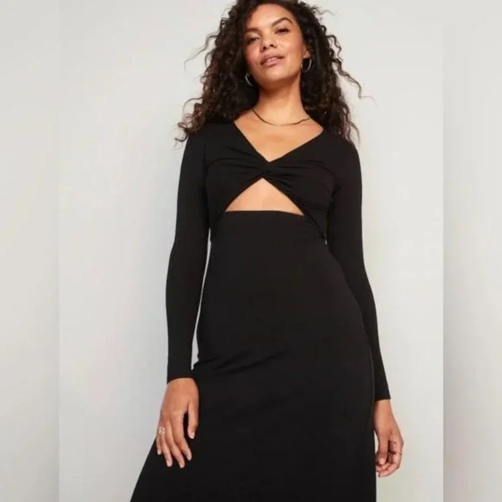Old Navy Fit & Flare Twist-Front Cutout Midi Dress for Women New - Picture 3 of 7